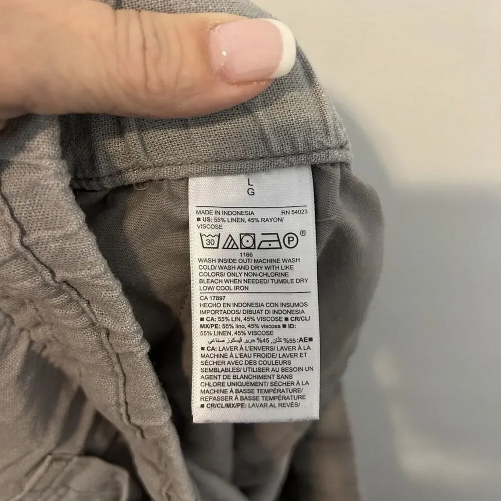 Old Navy Pants Women Size L Gray Linen Blend Drawstring Elastic Waist Coastal